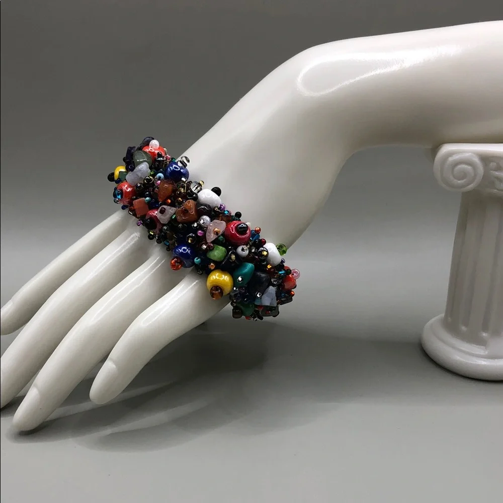 Colorful seed bead ceramic and stone gemstone beads boho festival bracelet. - Picture 9 of 9